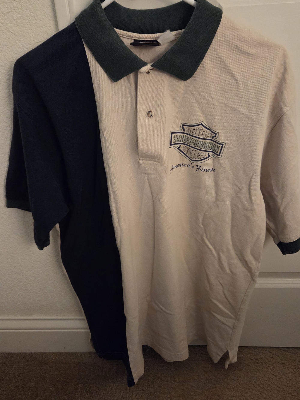 Harley-Davidson Vintage Men’s Two-Tone Polo Shirt in Cream and Dark Green